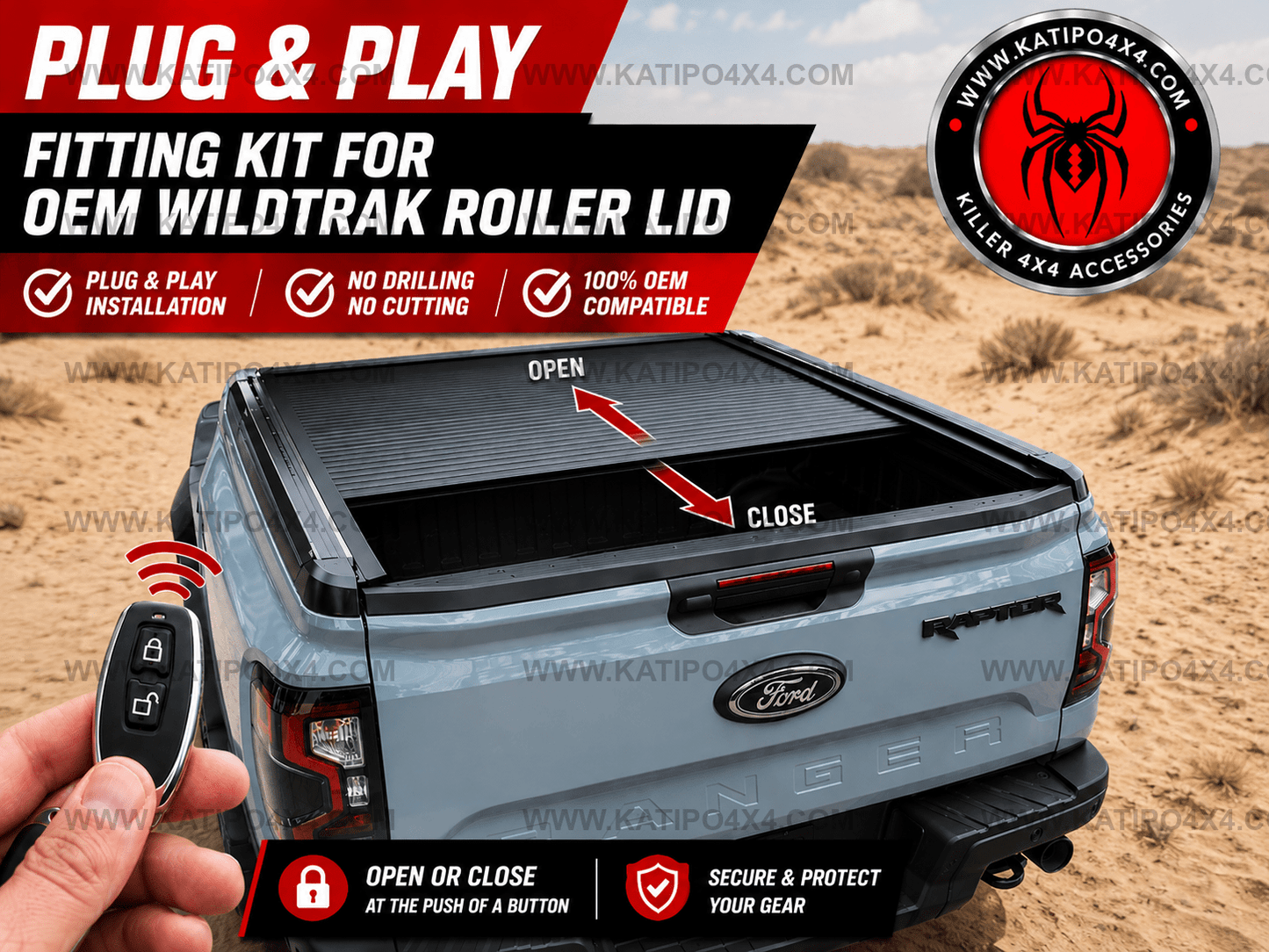 Electric Wildtrak Roller Lid Wire loom & Wireless KEY FOB controller ( Fit you own lid ) ©