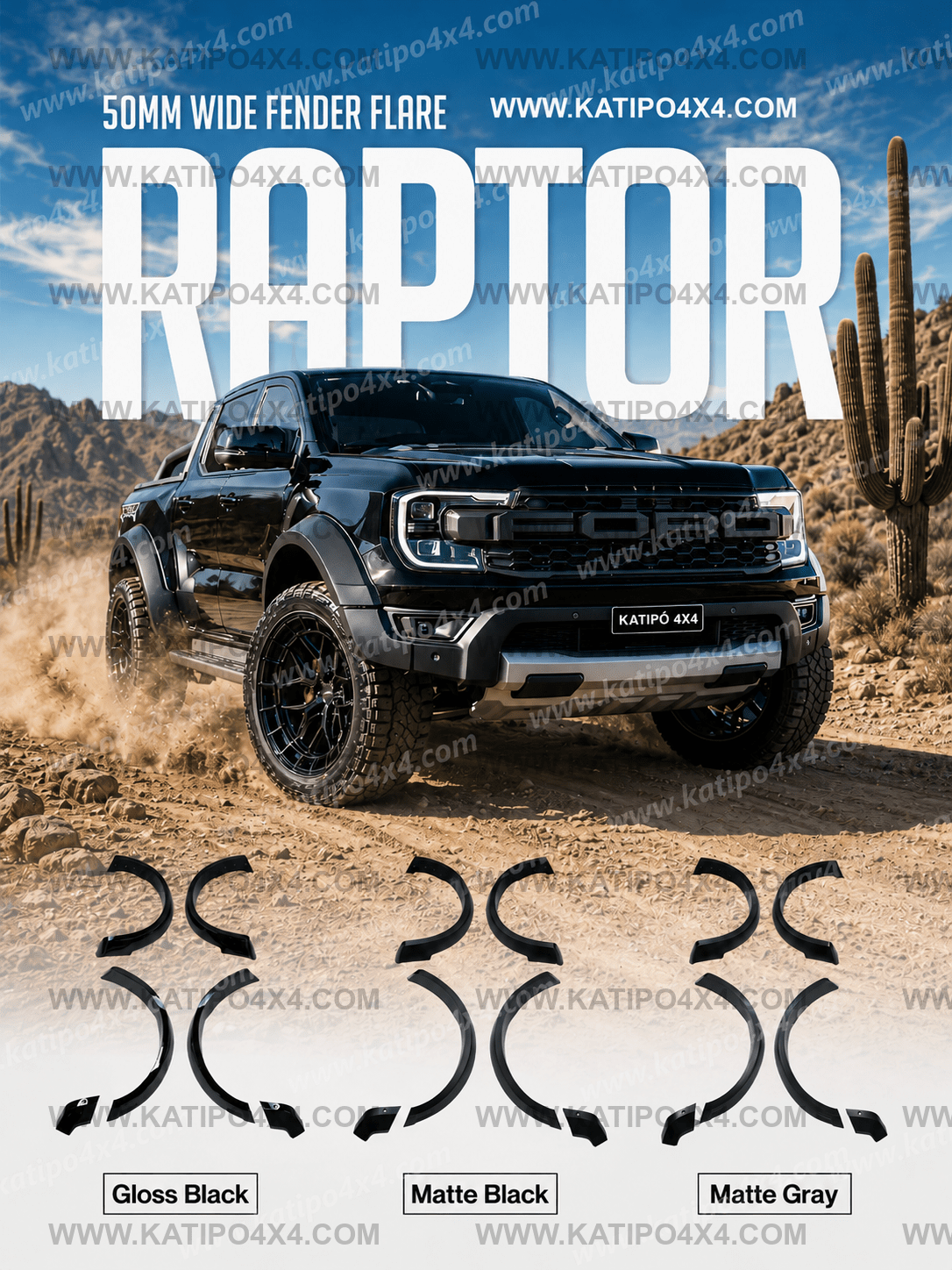 +50mm NEXT-GEN RANGER RAPTOR - WIDE BODY Wheel Arch FLARES ( CLIP ON STYLE )  FREE WORLDWIDE SHIPPING