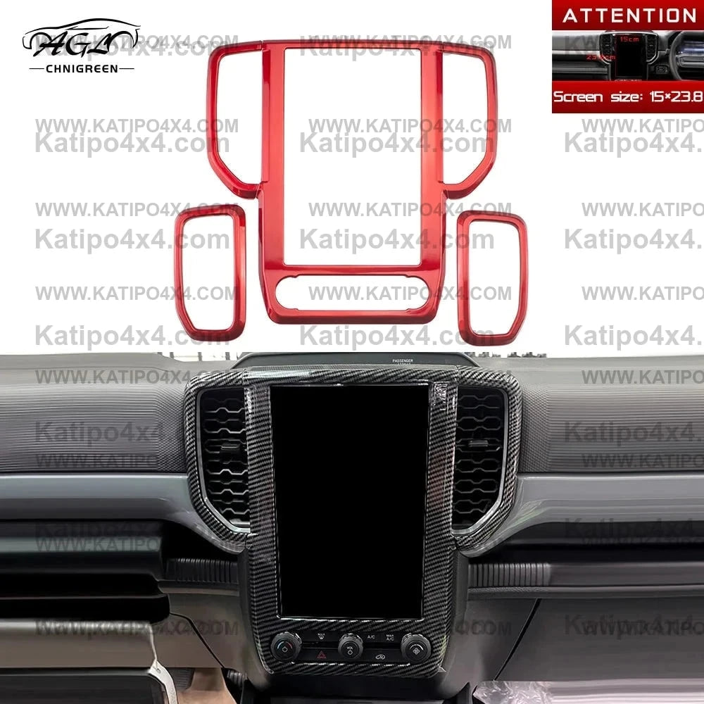 ABS Red 10.1" & 12" inch Navigation AC Outlet Vent Frame Trim Cover Interior for Ford Ranger, Everest & Raptor 2022+