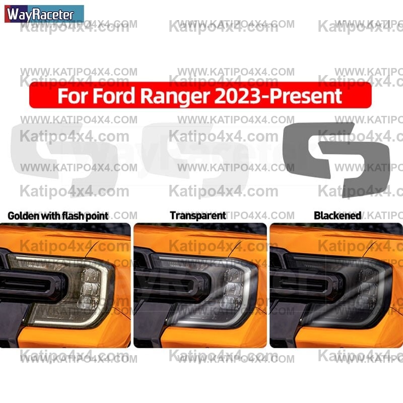 NEXT-GEN 2022+ FORD RANGER , RAPTOR & EVEREST  Headlight Protective Film,  Transparent,  Smoke Black & Golden