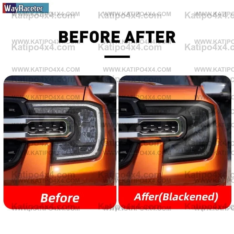 NEXT-GEN 2022+ FORD RANGER , RAPTOR & EVEREST  Headlight Protective Film,  Transparent,  Smoke Black & Golden