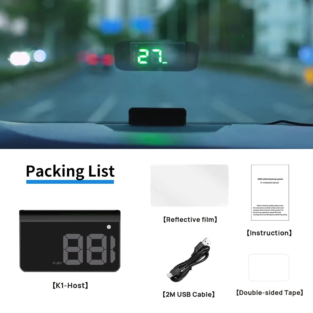 HUD Head-up Display Car GPS Digital Speedometer Universal ( Plug & Play ) USB PORT