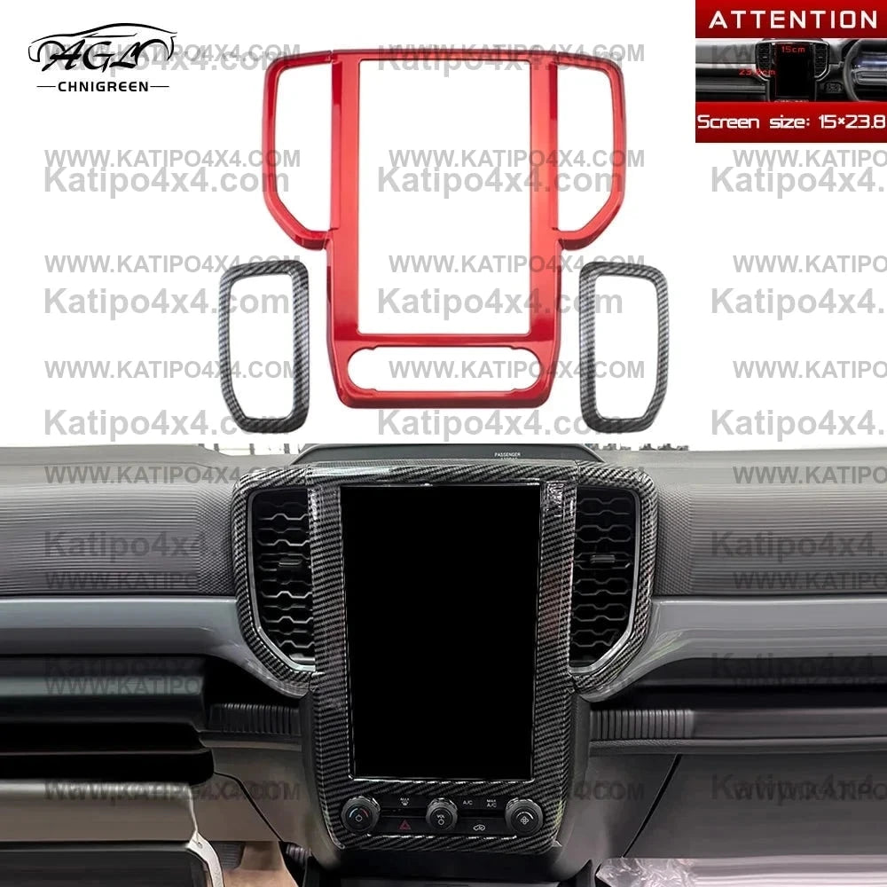 ABS Red 10.1" & 12" inch Navigation AC Outlet Vent Frame Trim Cover Interior for Ford Ranger, Everest & Raptor 2022+