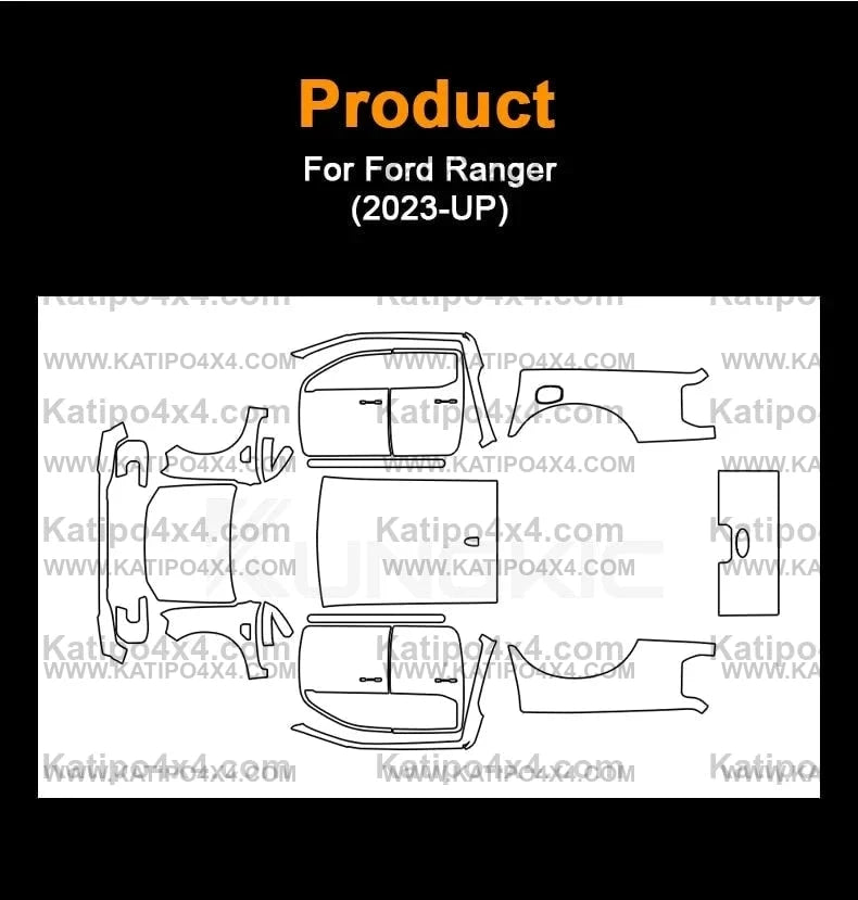 Car Pre-cut Paint Protection Film For Ford Ranger, Platinum, Wildtrak, Raptor, XL 2022+ . Self-Healing PPF  Anti-Scratch