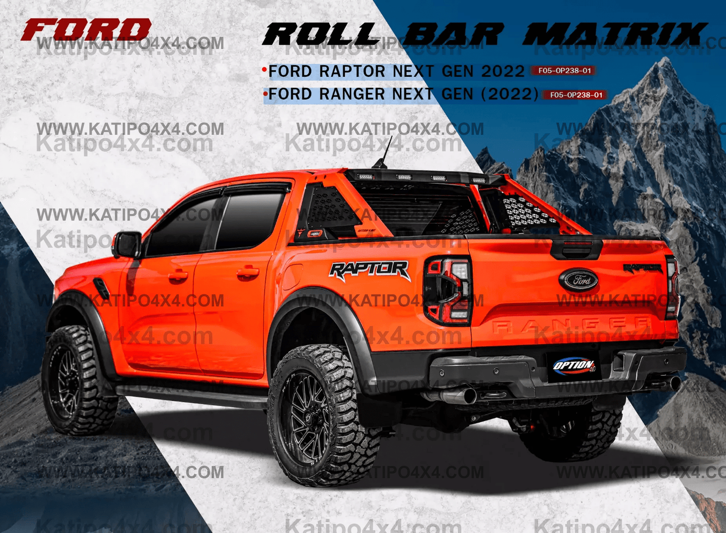 MATRIX SPORT BAR ( NEXT-GEN FORD RANGER & RAPTOR ) Suitable to fit onto HARD-LID