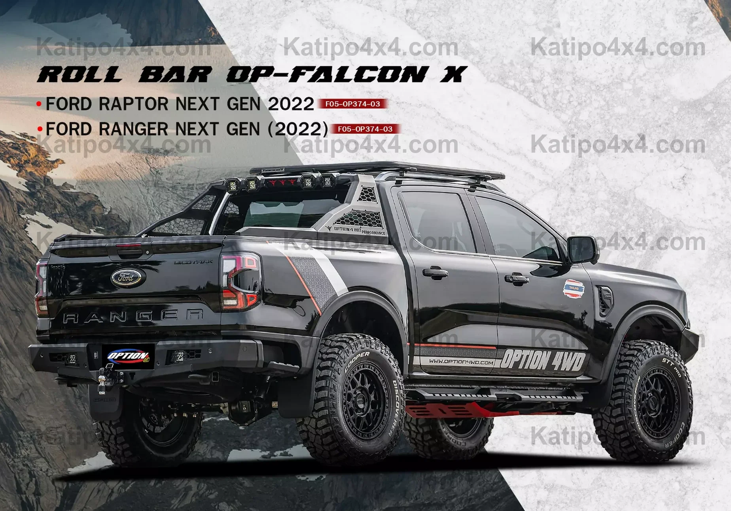 OP-FALCON X SPORT BAR ( NEXT-GEN FORD RANGER & RAPTOR )  Suitable to fit onto a HARD-LID