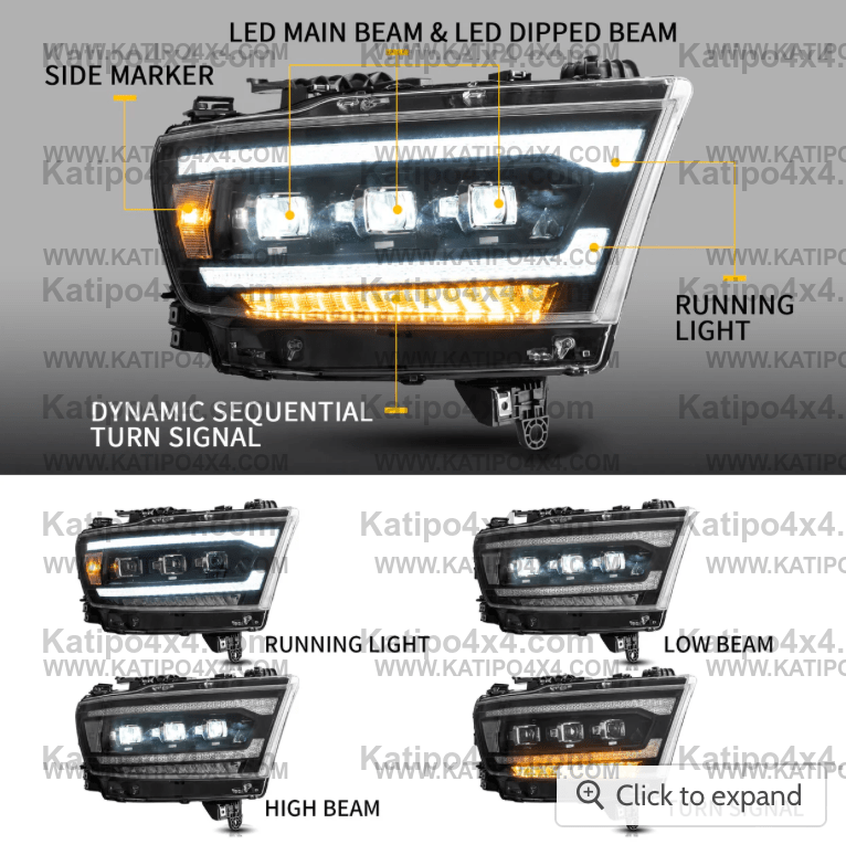 Matrix Projector Headlights For Dodge Ram 1500 2500 3500 ( 2019-2024) 5th Gen