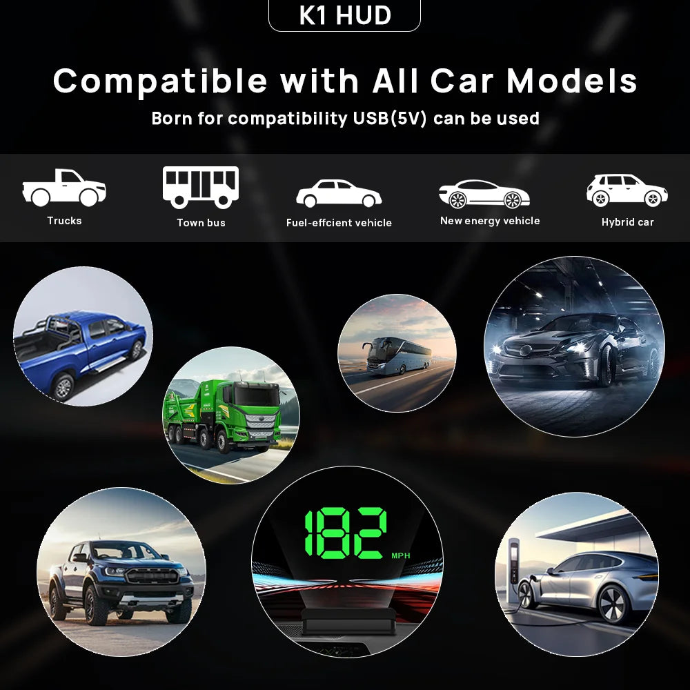HUD Head-up Display Car GPS Digital Speedometer Universal ( Plug & Play ) USB PORT