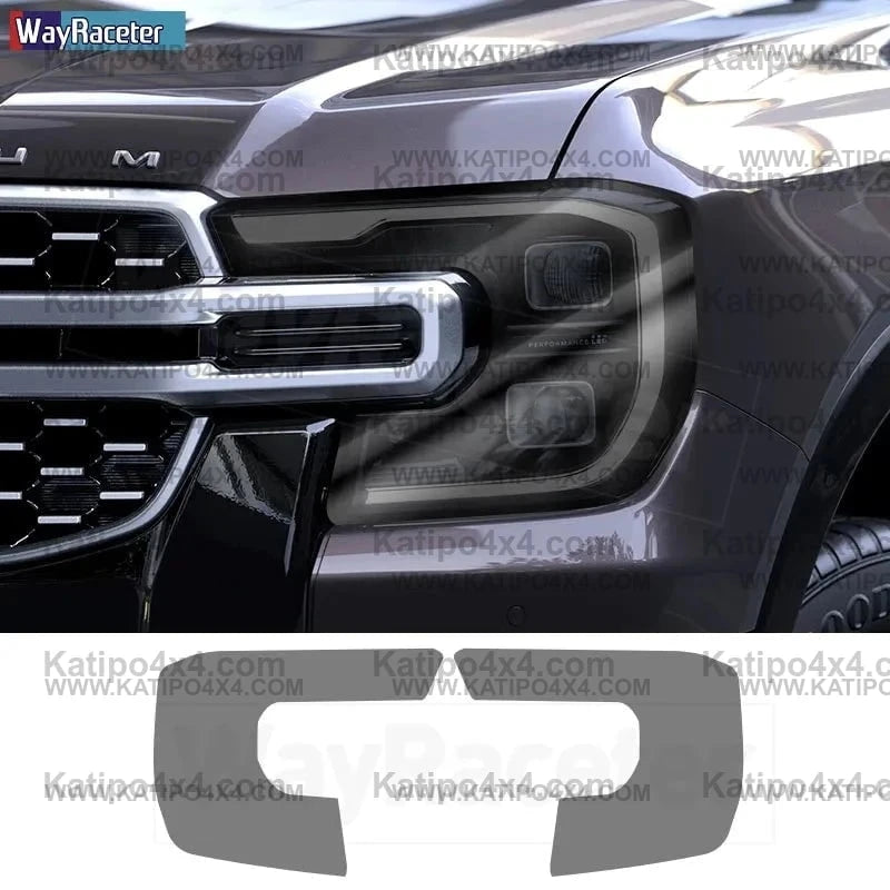 NEXT-GEN 2022+ FORD RANGER , RAPTOR & EVEREST  Headlight Protective Film,  Transparent,  Smoke Black & Golden