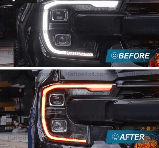 USA STYLE Amber Front Headlight  Daytime Running Lights Replace WHITE Unit For NEXT-GEN FORD RANGER , RAPTOR & EVEREST