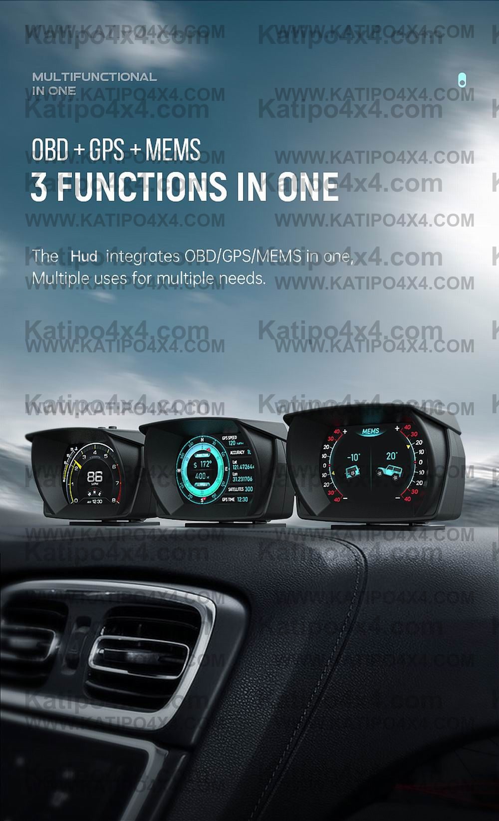 ( 1, 2 OR 3 GUAGES ) V61 Car On-board Computer 3 IN 1 HUD OBD2 Gauge GPS Speedometer Intelligent Inclinometer Alarm System ( WORLD WIDE SHIPPING )