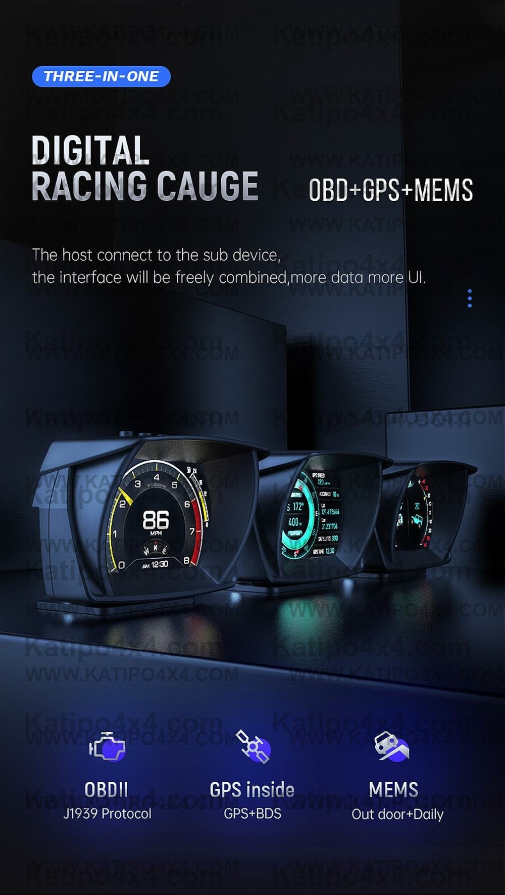 ( 1, 2 OR 3 GUAGES ) V61 Car On-board Computer 3 IN 1 HUD OBD2 Gauge GPS Speedometer Intelligent Inclinometer Alarm System ( WORLD WIDE SHIPPING )