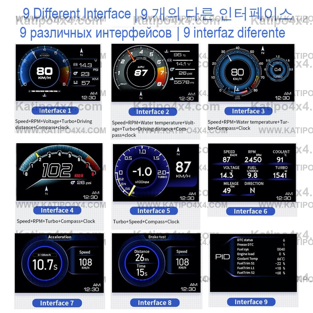 Vjoycar V60 Newest Head Up Display Auto Display OBD2+GPS Smart Car HUD Gauge Digital Odometer Security Alarm Water&amp;Oil Temp. RPM