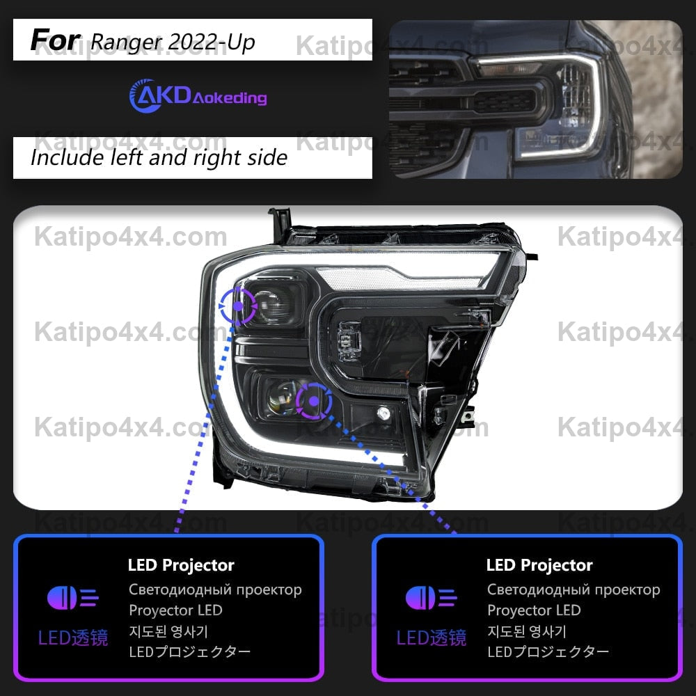 Headlight For Ford Ranger Raptor 2022 2023 Head Lights Style Replacement DRL Daytime lights retrofit Projector Facelift