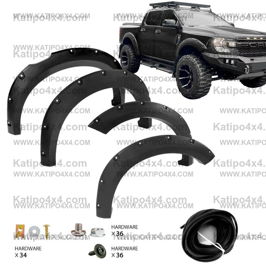 Bolt Style Fender Flares  For Ford Ranger 2023+ Next-Gen WILDTRAK SPORT XLT XLS XL With Front Bulbar 4''