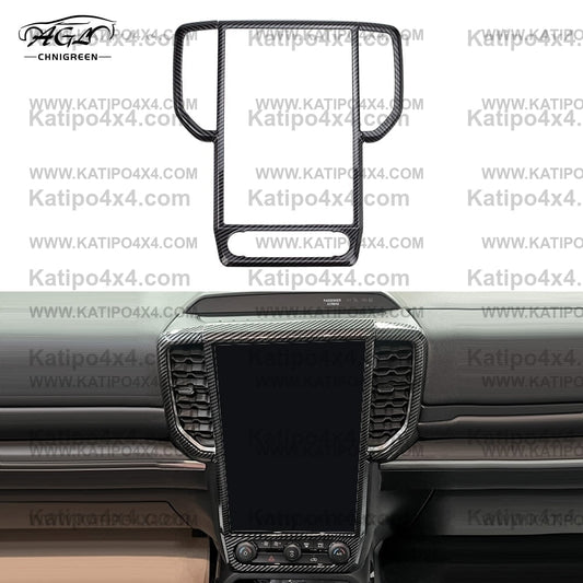 ABS Carbon Fiber Color 10.1 12 inch Navigation AC Outlet Vent Frame Trim Cover Interior Decorative for Ford Ranger Everest 2023