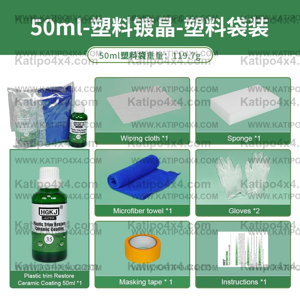Plastic & Trim Ceramic Coating Agent for refreshing and restoration of black trim parts