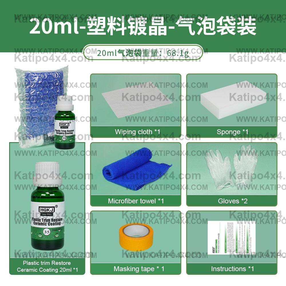 Plastic & Trim Ceramic Coating Agent for refreshing and restoration of black trim parts