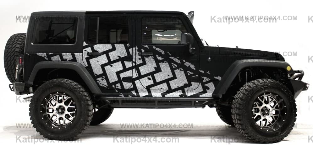 Tire Tracks Side Graphics Kit 3M Vinyl Decal Wrap Compatible with SUV TRUCK CAR 4 Door 2007-2016 - Nimbus Gray