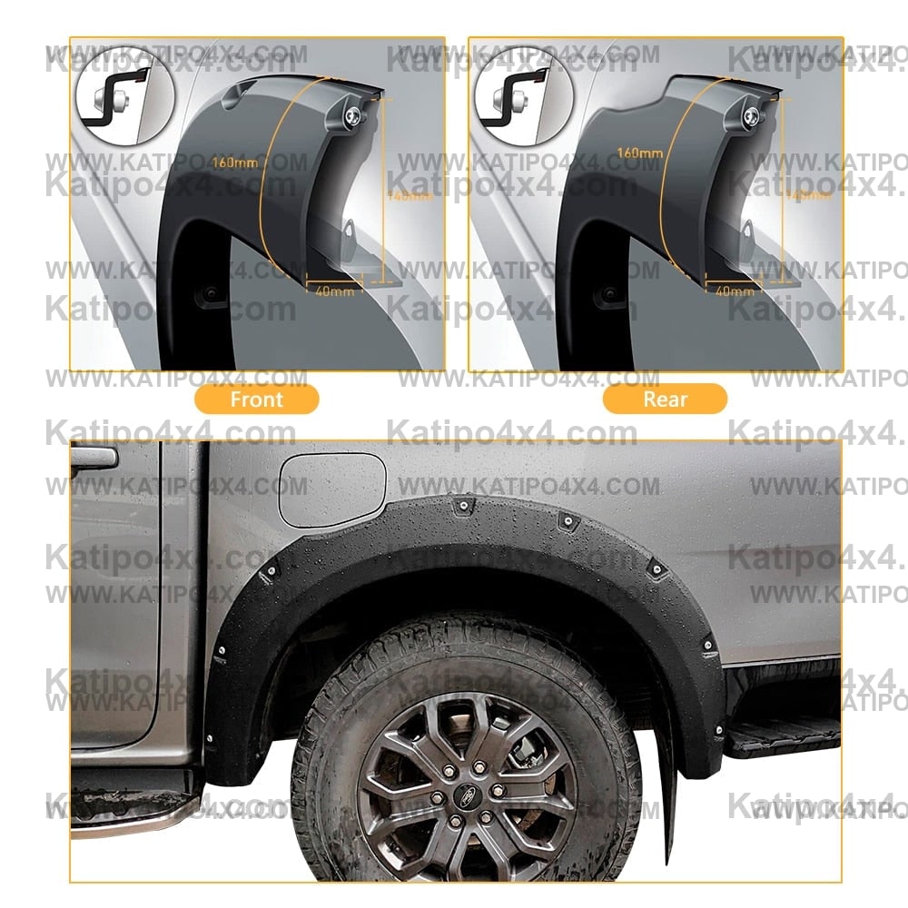 Bolt Style Fender Flares  For Ford Ranger 2023+ Next-Gen WILDTRAK SPORT XLT XLS XL With Front Bulbar 4''