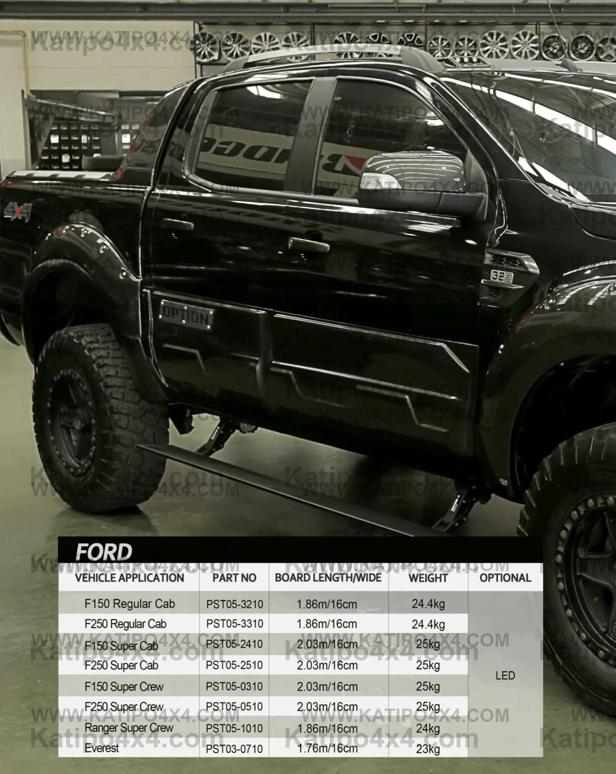 ELECTRIC POWER RETRACTABLE BOARD / FORD RANGER,  RAPTOR SIDE STEPS (2012-2025+) with LED Lights - Or NO LIGHTS