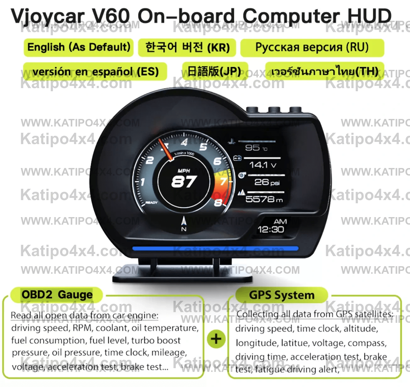 OBD2+GPS Smart Car HUD Gauge Digital Odometer, Turbo boost, Oil Temp & More