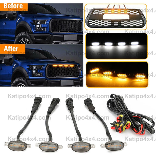 LED Grille Light Universal Car Smoked Amber White 4LED Grill Light ( FREE WORLDWIDE SHIPPING )