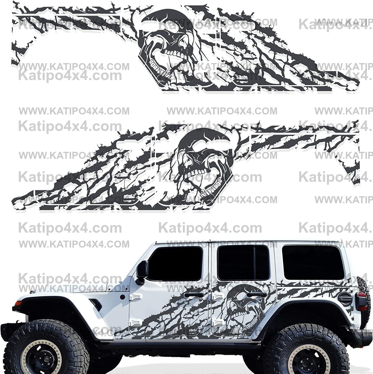 Tire Tracks Side Graphics Kit 3M Vinyl Decal Wrap Compatible with SUV TRUCK CAR 4 Door 2007-2016 - Nimbus Gray