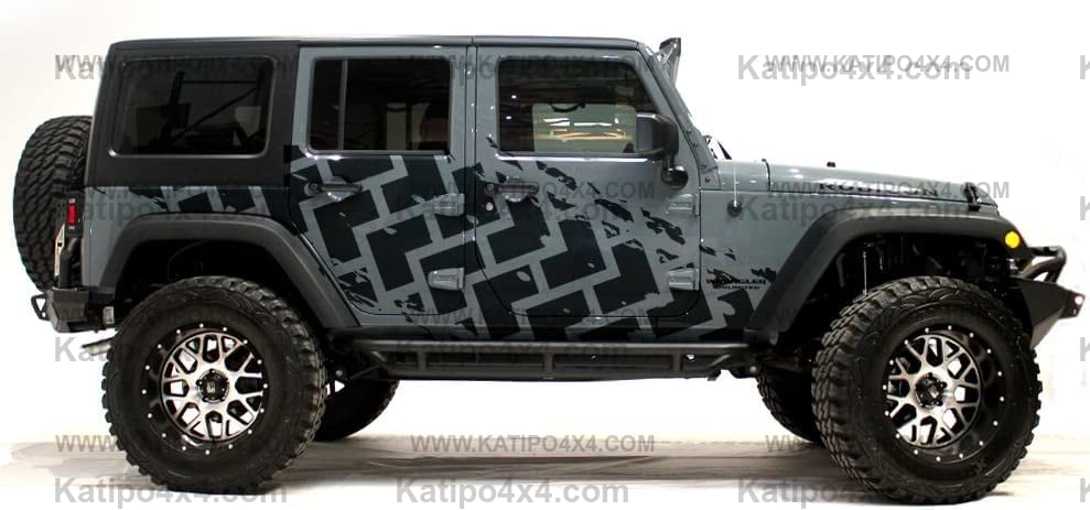 Tire Tracks Side Graphics Kit 3M Vinyl Decal Wrap Compatible with SUV TRUCK CAR 4 Door 2007-2016 - Nimbus Gray