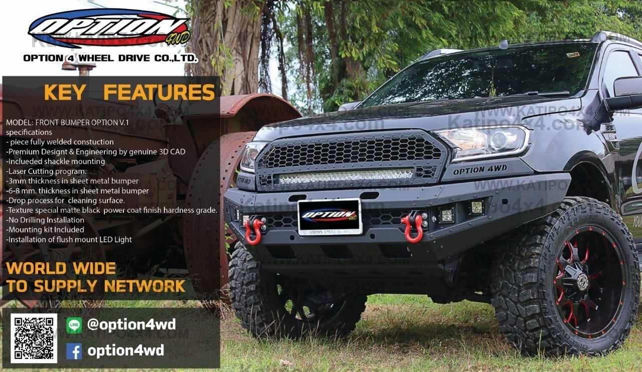 OPTION4WD - V.1 FRONT WINCH BAR - FORD RANGER & EVEREST (2015-2022) kit